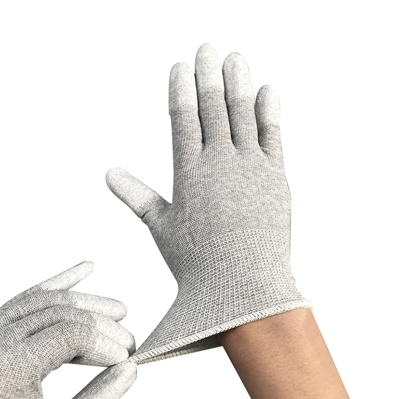 คาร์บอนไฟเบอร์ไนลอน ESD นิ้ว PU เคลือบถุงมือ คาร์บอนไฟเบอร์ไนลอน ESD นิ้ว PU เคลือบถุงมือ