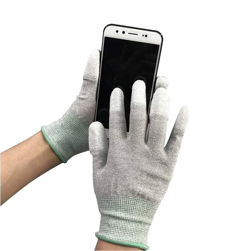 คาร์บอนไฟเบอร์ไนลอน ESD นิ้ว PU เคลือบถุงมือ คาร์บอนไฟเบอร์ไนลอน ESD นิ้ว PU เคลือบถุงมือ